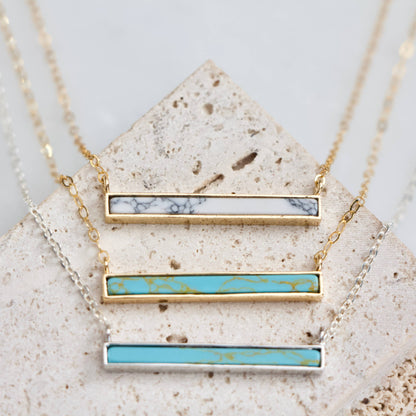 Turquoise, White Turquoise Bar Necklace: Turquoise Gold Filled / 16 inches