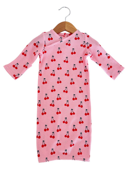 Organic Waffle Gown, Pink Cherries