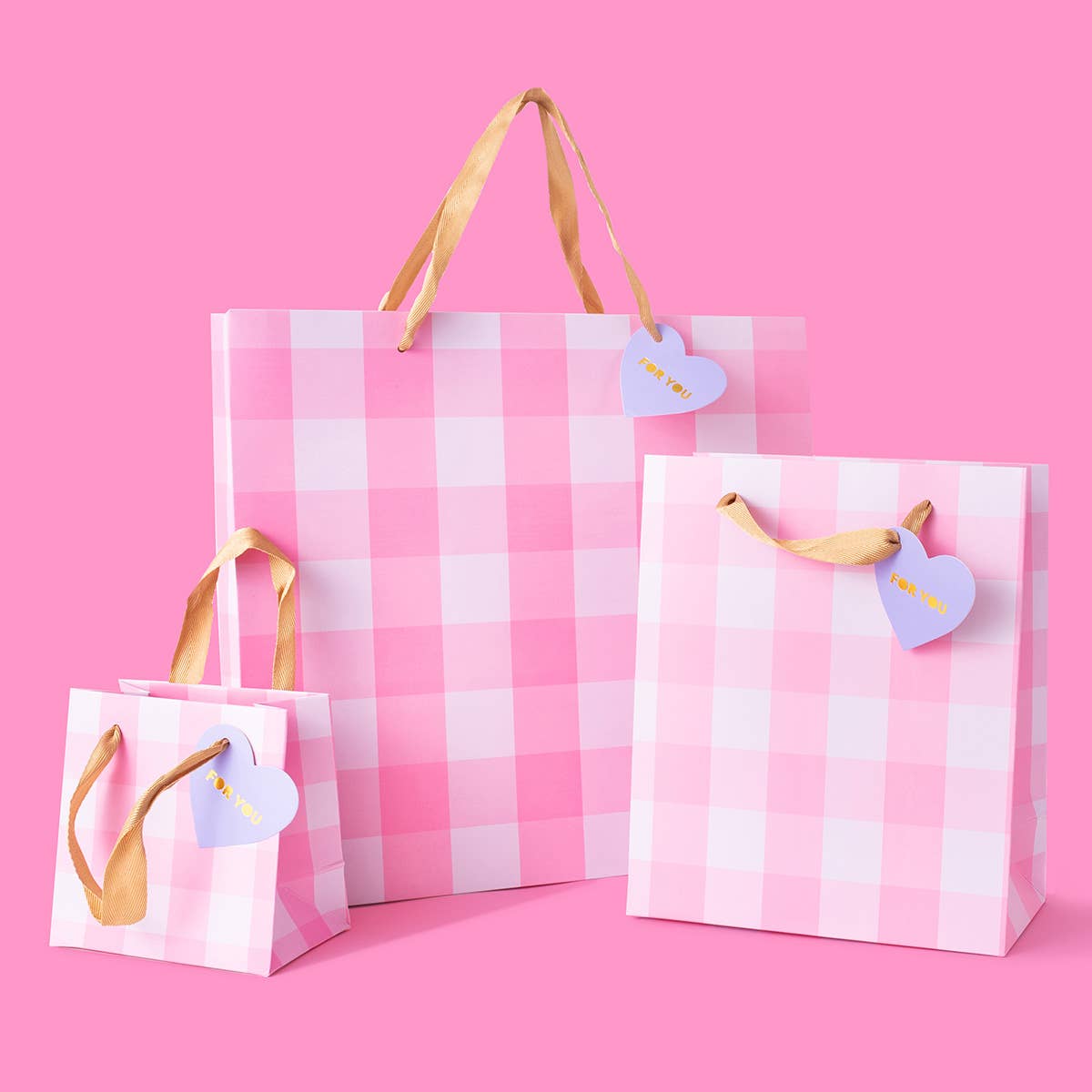 Gift Bags - Pink Gingham: Medium