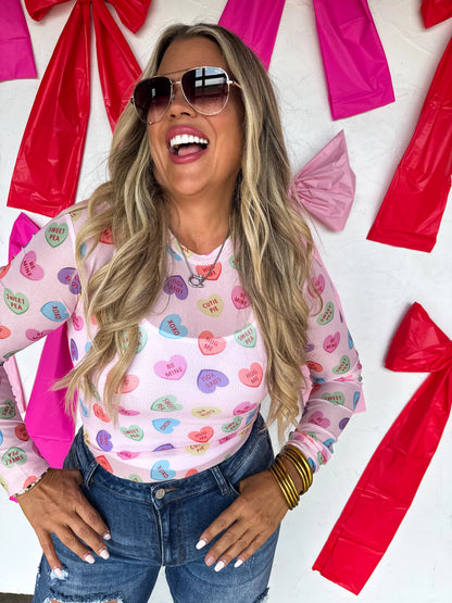 Valentines Convo Hearts Mesh Top