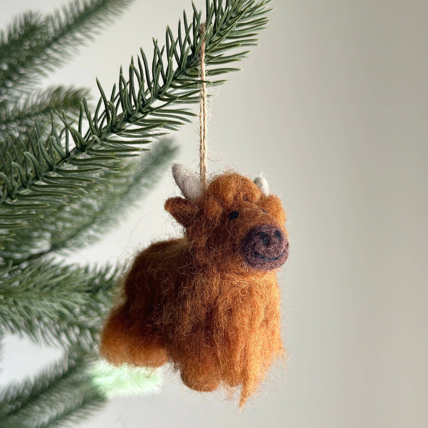 Felt Highland Cow Ornament: Beige
