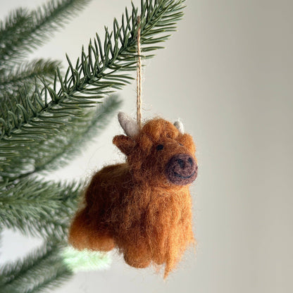 Felt Highland Cow Ornament: Beige