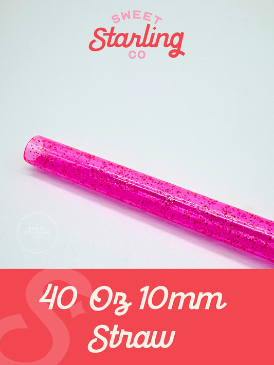 Electric Pink Glitter 40 oz Reusable Straw- Wide Fit