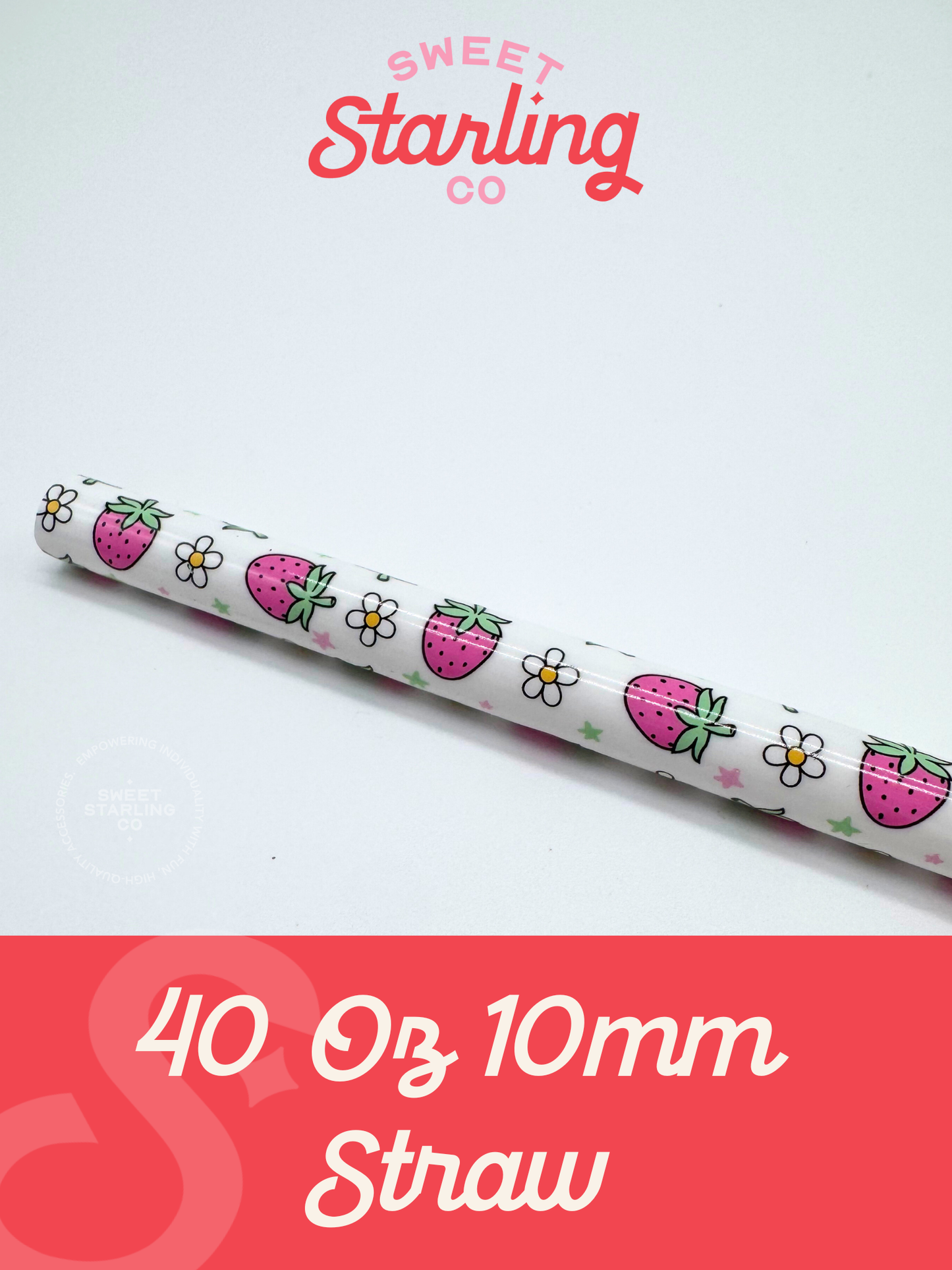 Pink Strawberries 40 oz Reusable Straw- Wide Fit