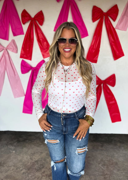 Valentines Hearts Mesh Top