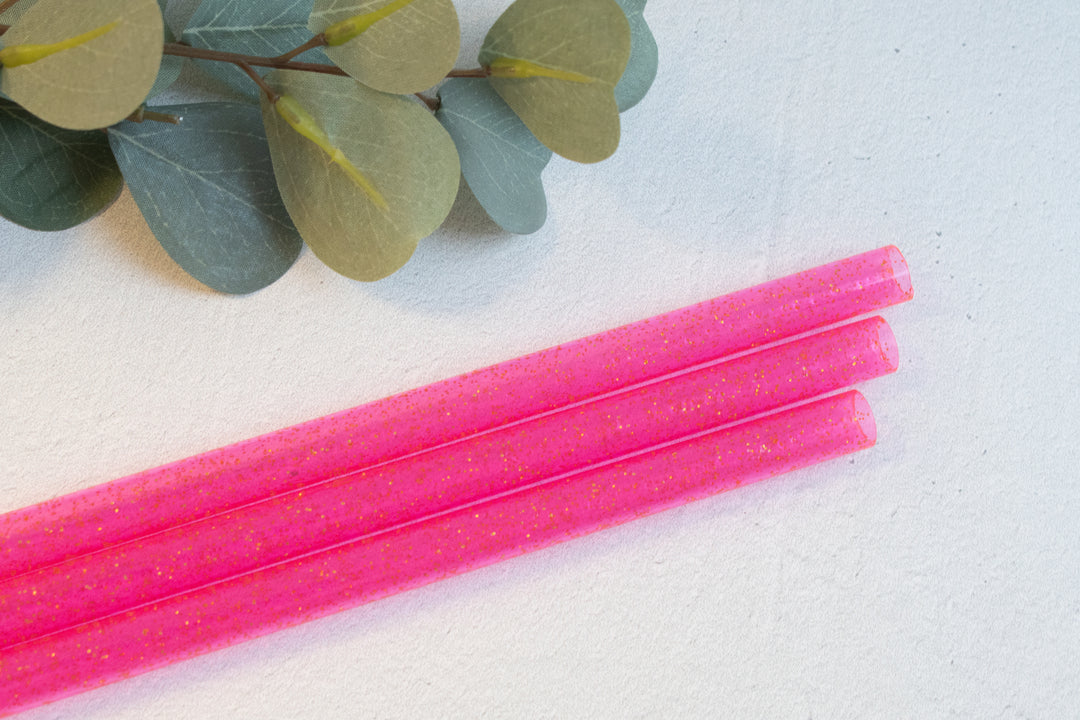 Electric Pink Glitter 40 oz Reusable Straws- Wide Fit