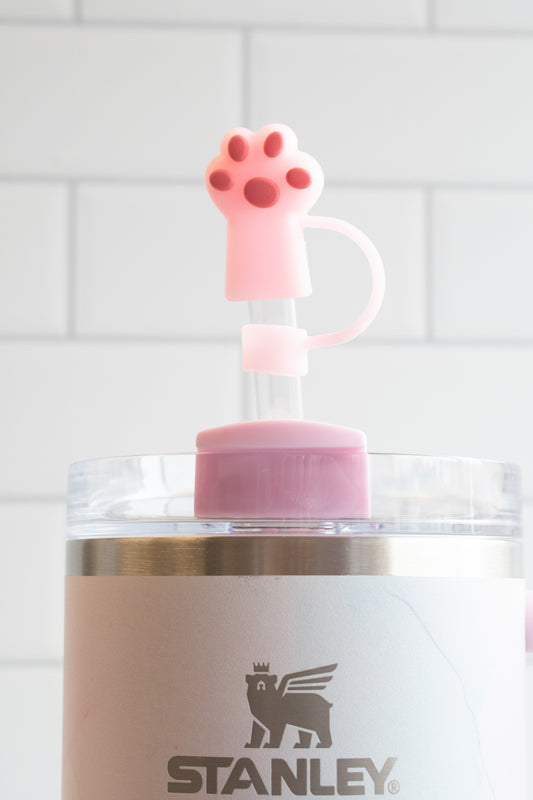 Pink Kitty Paw Straw Topper