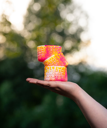 Checkered Hearts Tumbler Boots: Guava Sunrise