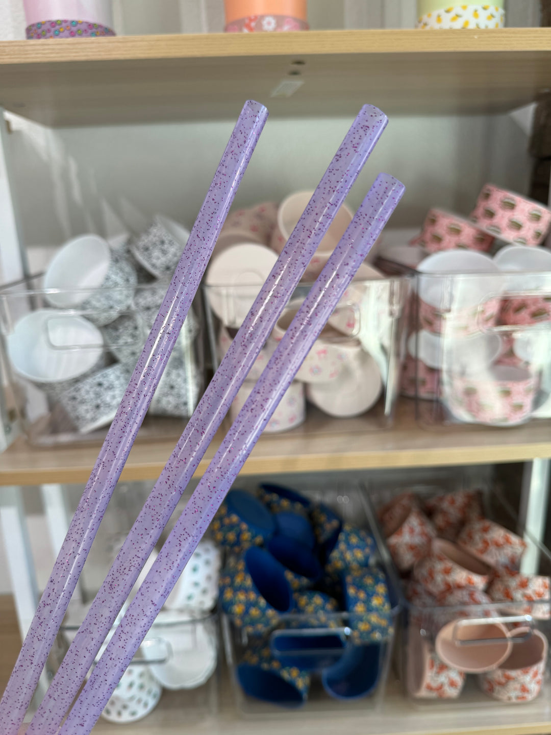 Double Purple Glitter 40 oz Reusable Straws-Wide Fit
