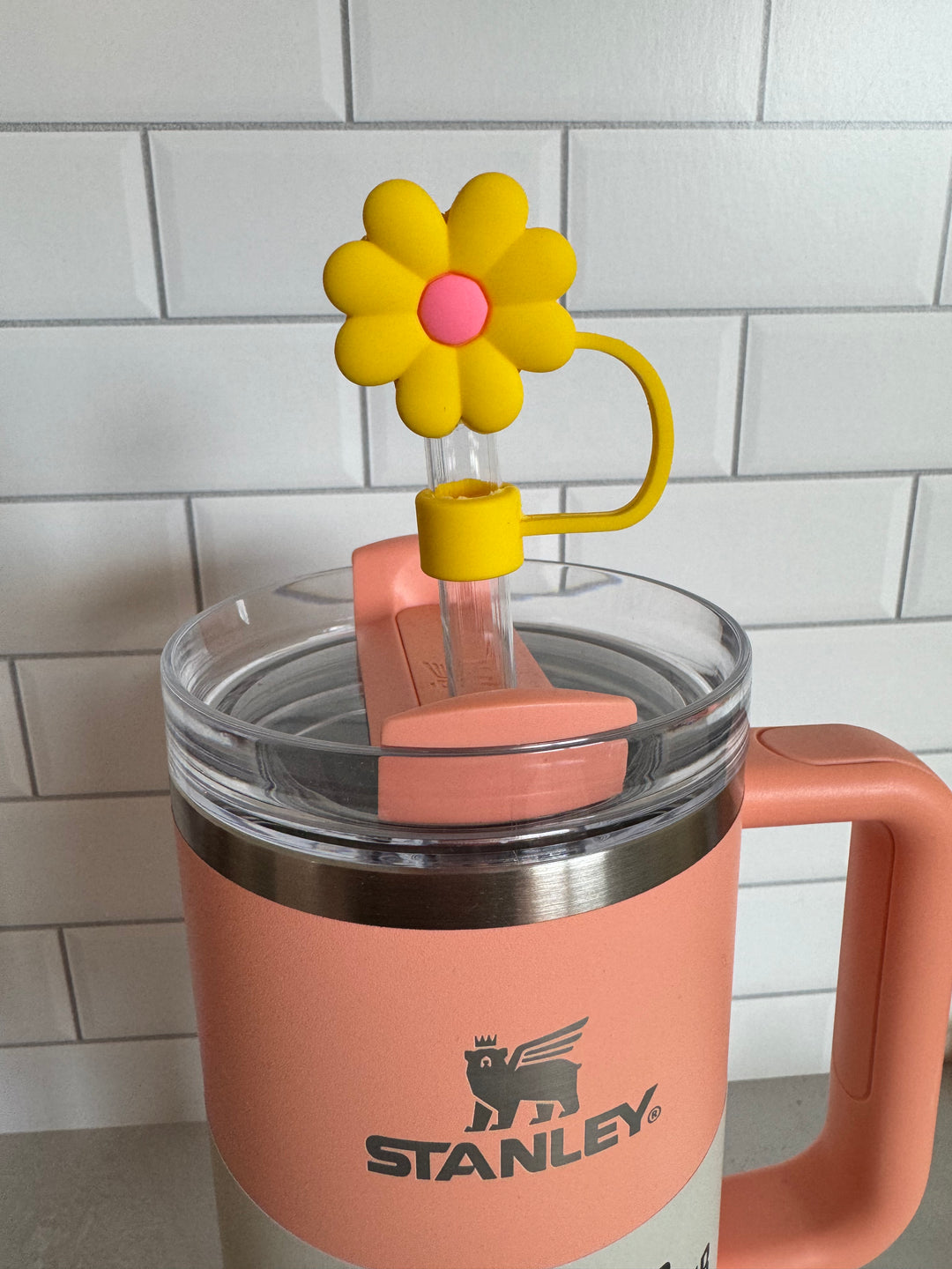 Yellow + Pink Daisy Straw Toppers
