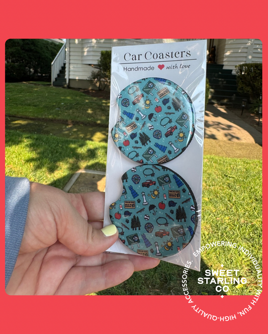 Turquoise Icons Car Coasters