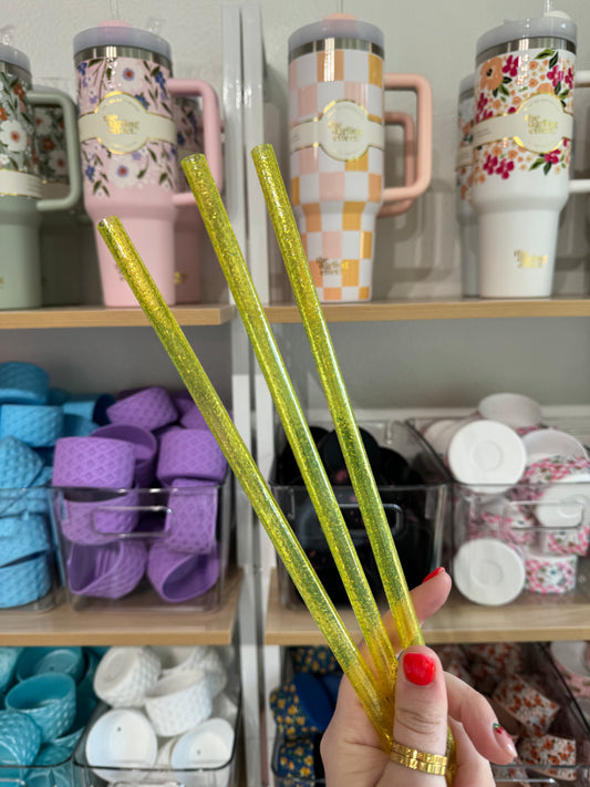 Yellow Glitter 40 oz Reusable Straws-Wide Fit