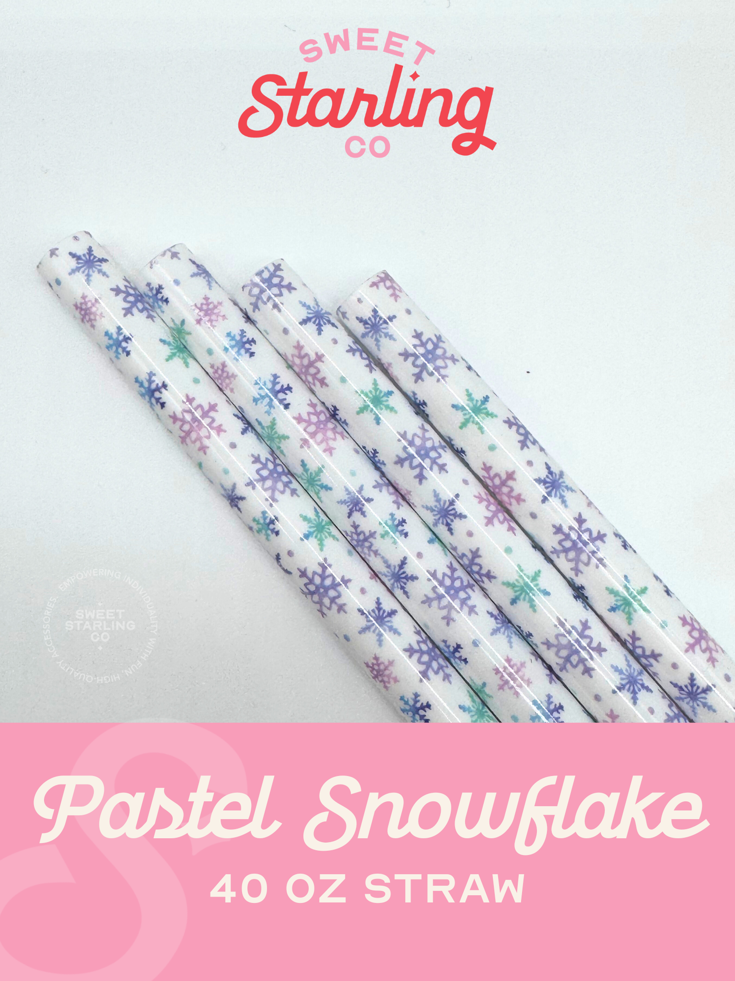 Pastel Snowflake 40 oz Reusable Straw- Wide Fit