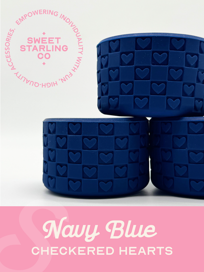 Checkered Hearts Tumbler Boots: Navy Blue