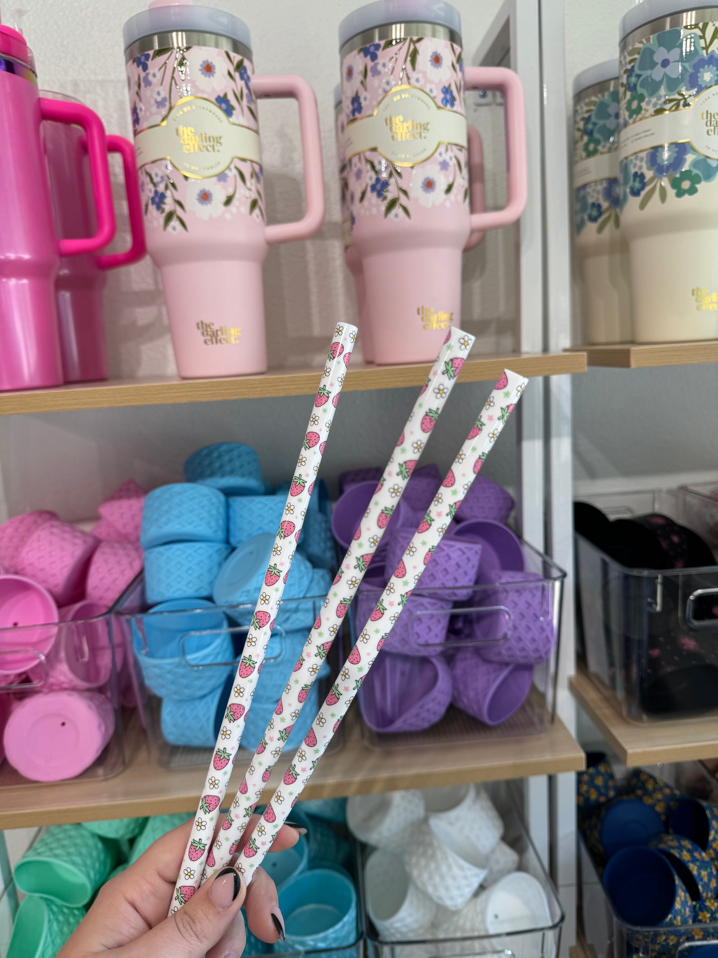 Pink Strawberries 40 oz Reusable Straws-Wide Fit