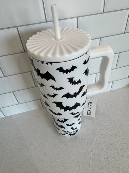 Bats Halloween Stainless Steel Tumbler: White