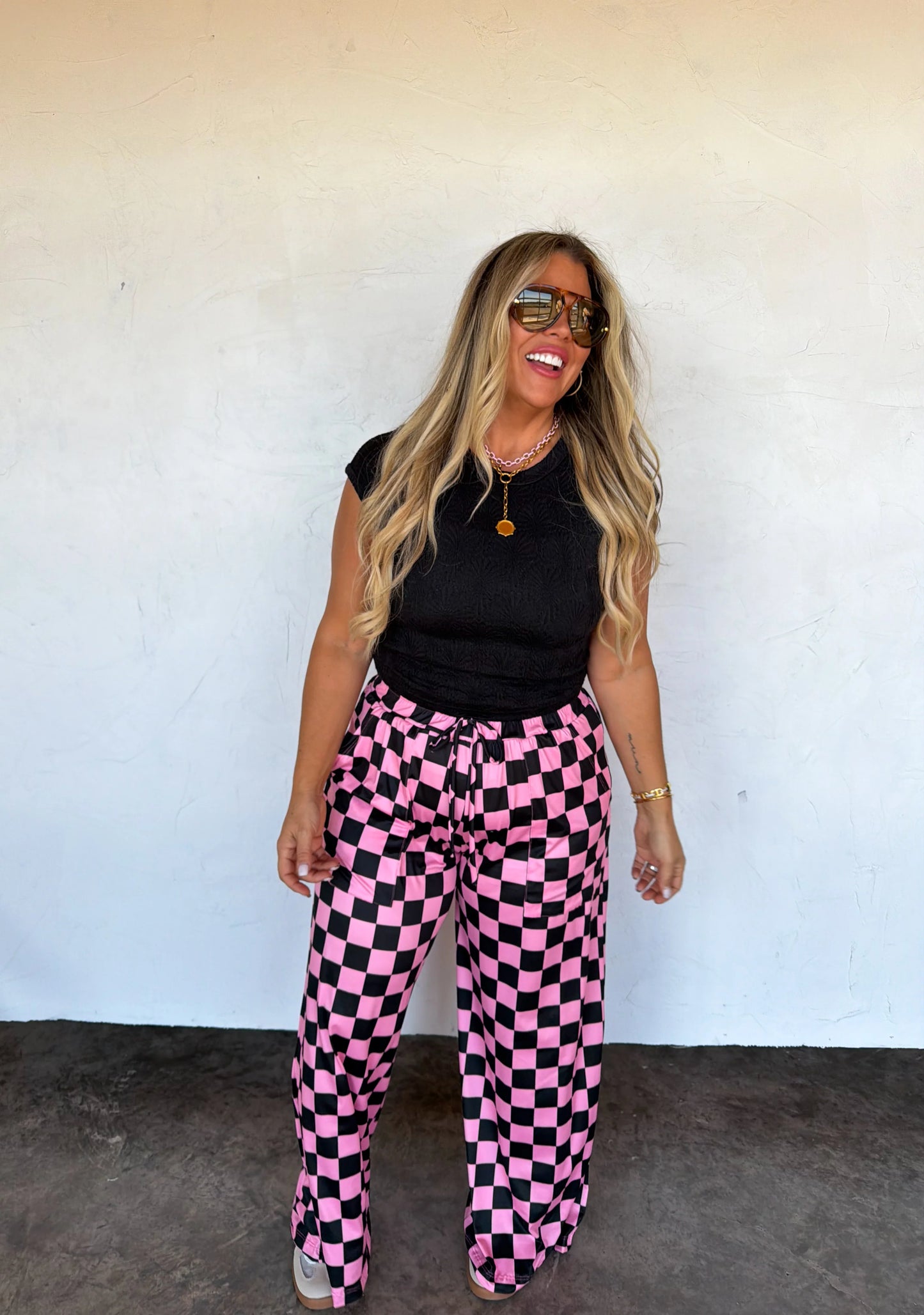 Haddie Wide Leg Pant- Checkers