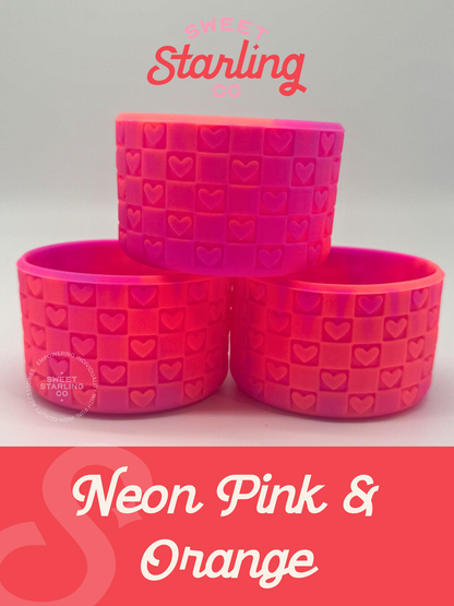 Checkered Hearts Tumbler Boots: Neon Pink & Orange
