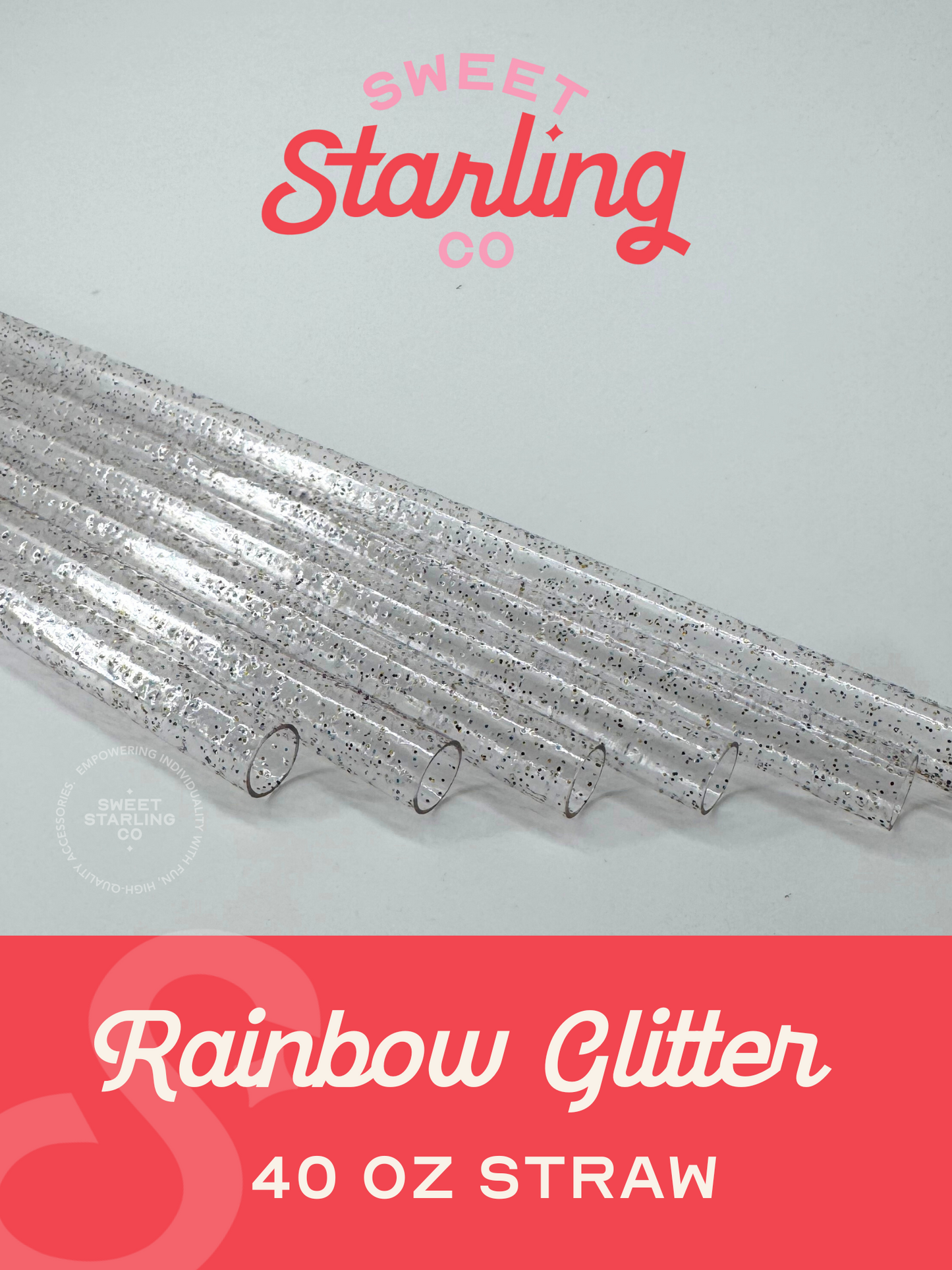 Rainbow Glitter 40 oz Reusable Straws- Wide Fit