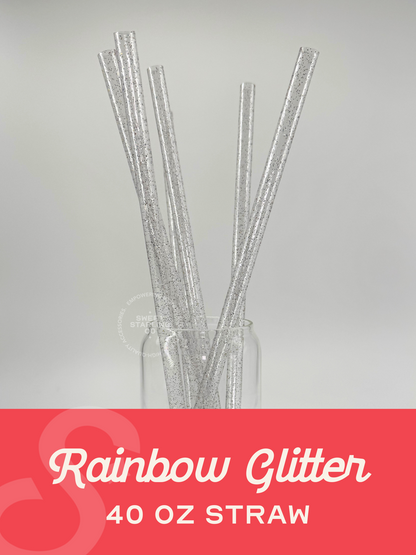 Rainbow Glitter 40 oz Reusable Straws- Wide Fit