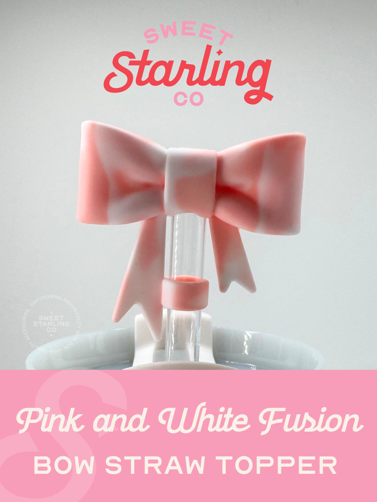 Bow Straw Topper- Pink and White Fusion