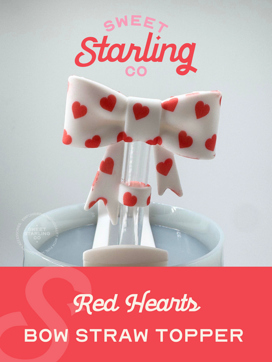 Bow Straw Topper- Red Hearts