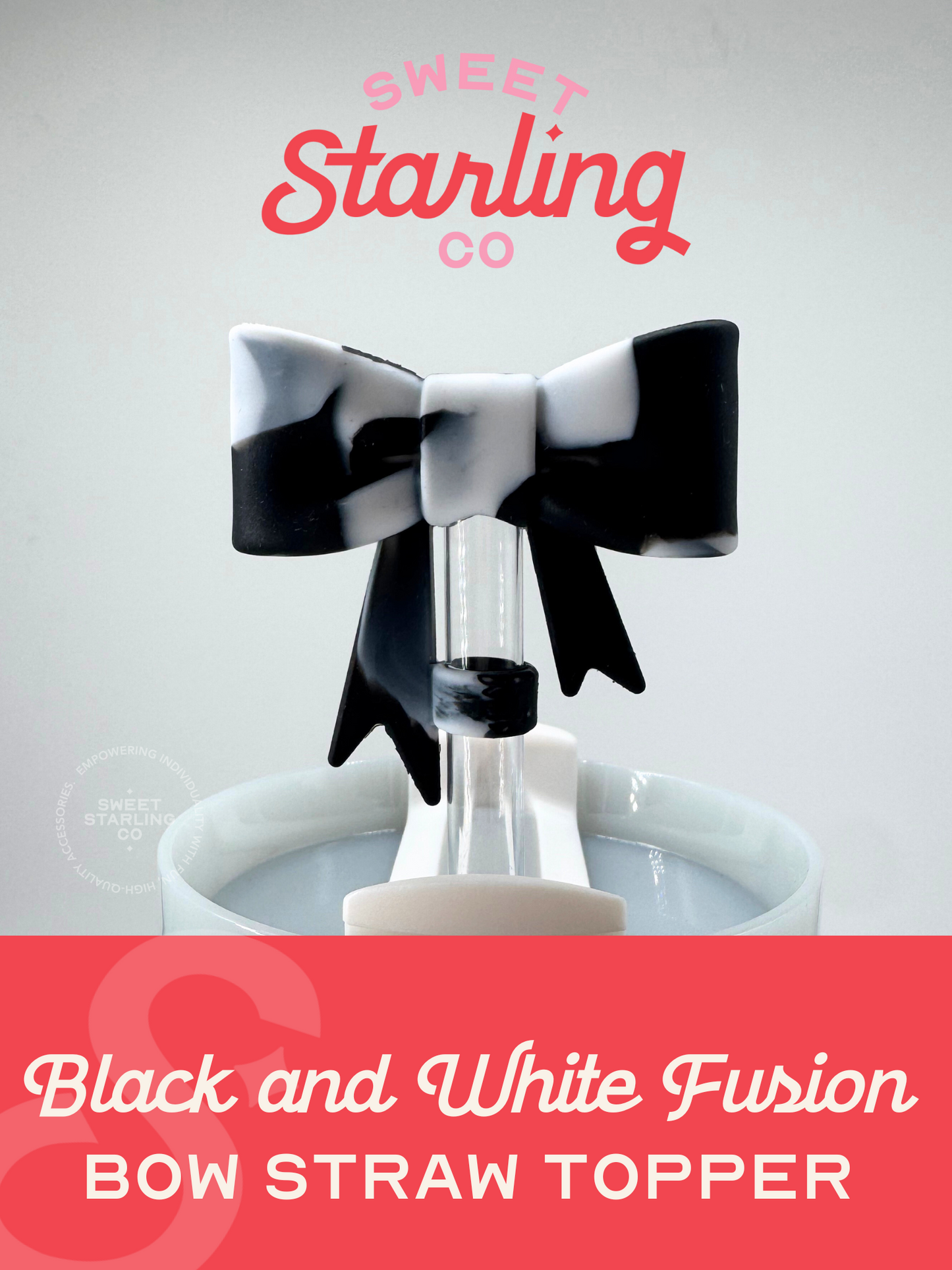 Bow Straw Topper- Black and White Fusion