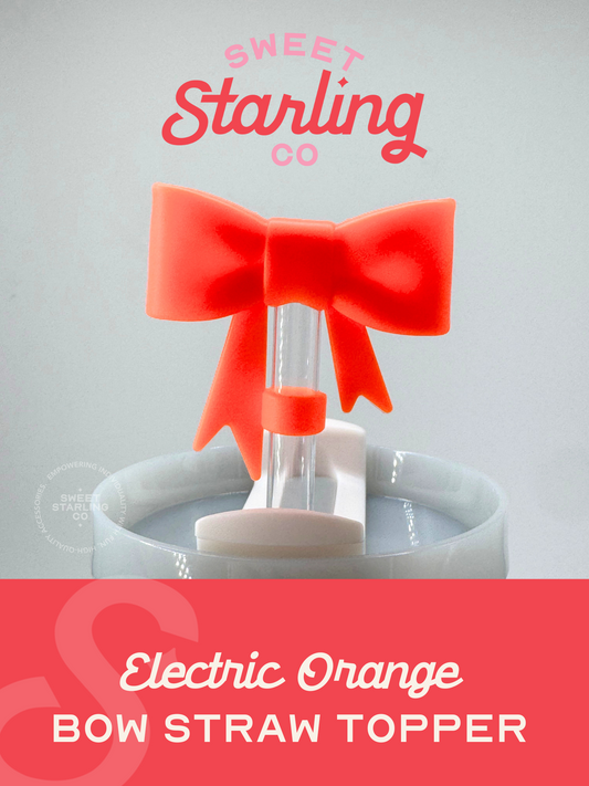 Bow Straw Topper- Electric Orange