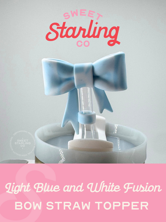 Bow Straw Topper- Light Blue and White Fusion