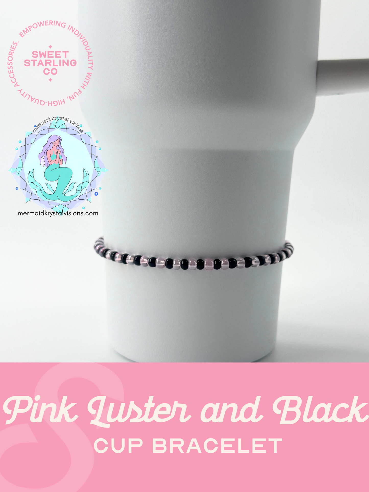 Pink Luster and Black Cup Bracelet