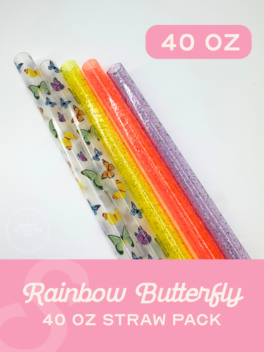 Rainbow Butterfly 40 oz Straw Pack
