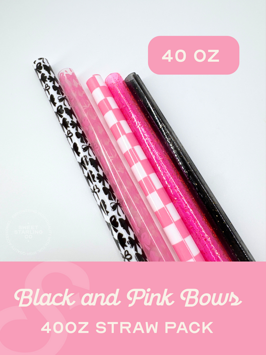 Black and Pink Bows 40 oz Straw Pack