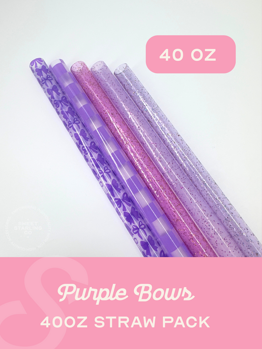 Purple Bows 40 oz Straw Pack