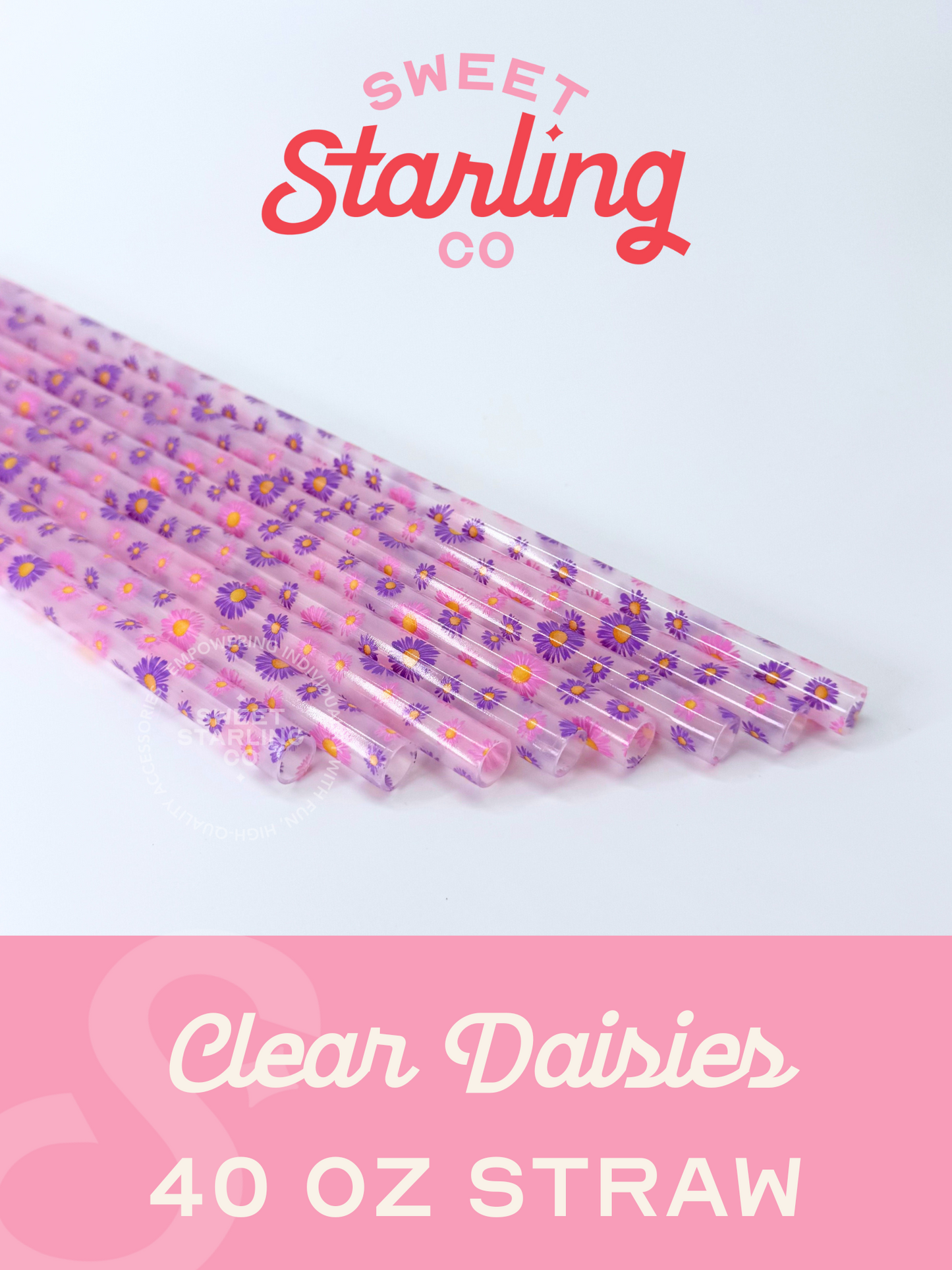 Clear Daisies 40 oz Reusable Straws- Wide Fit