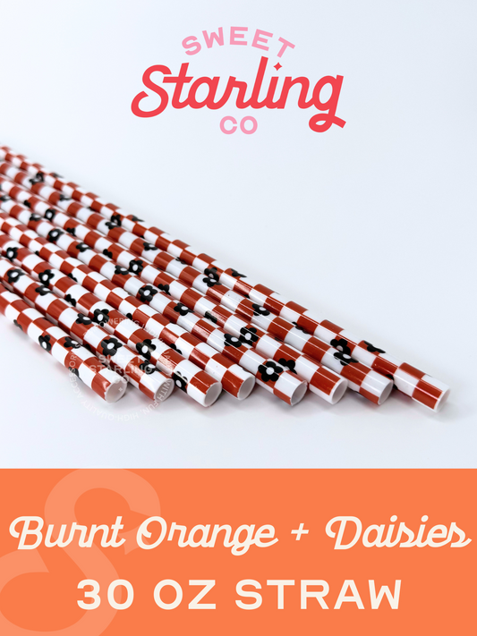 Burnt Checkered + Daisies 30 oz Reusable Straws- Wide Fit