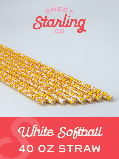 White Softball 40 oz Reusable Straws-Wide Fit