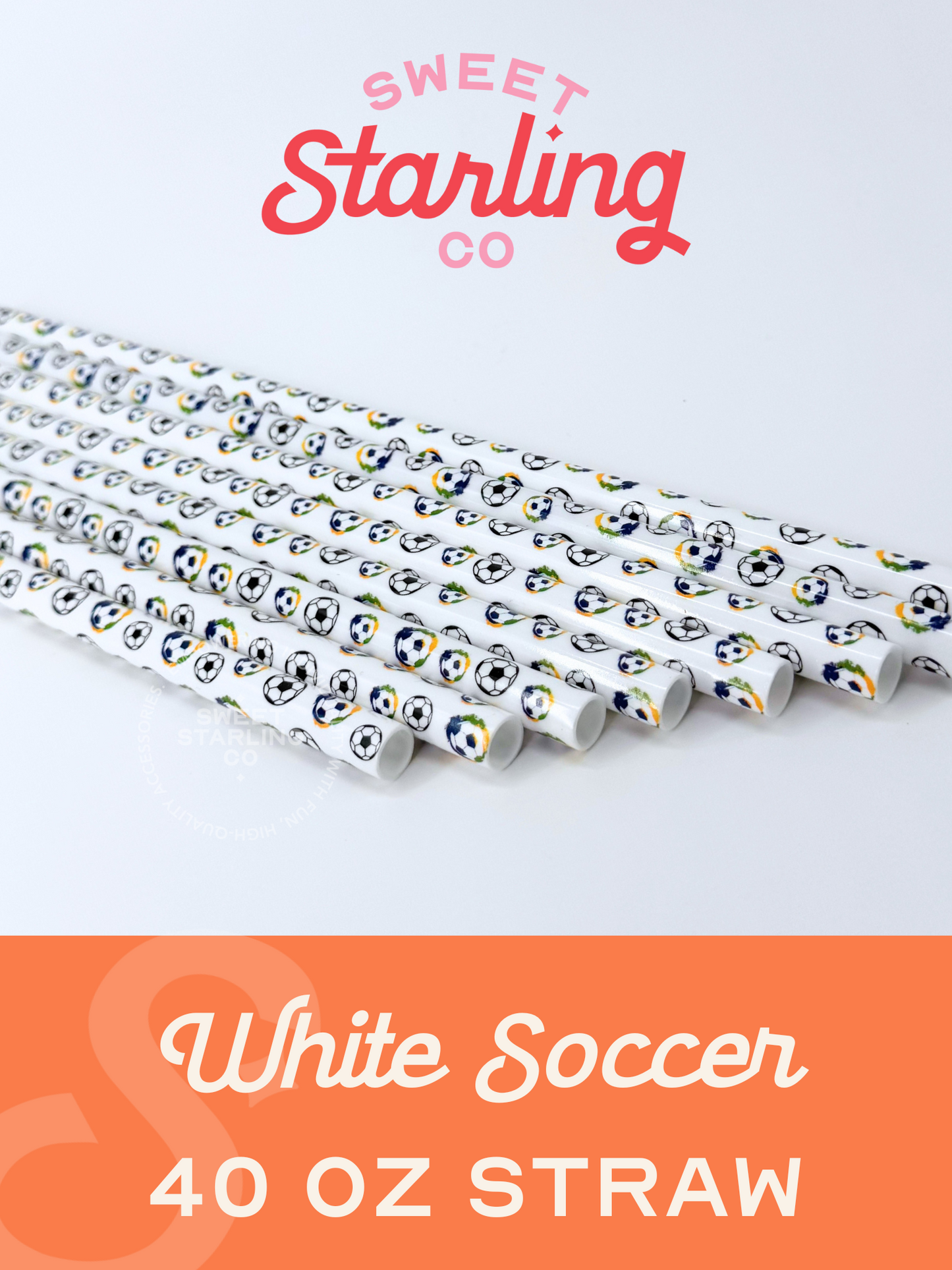 White Soccer 40 oz Reusable Straws-Wide Fit