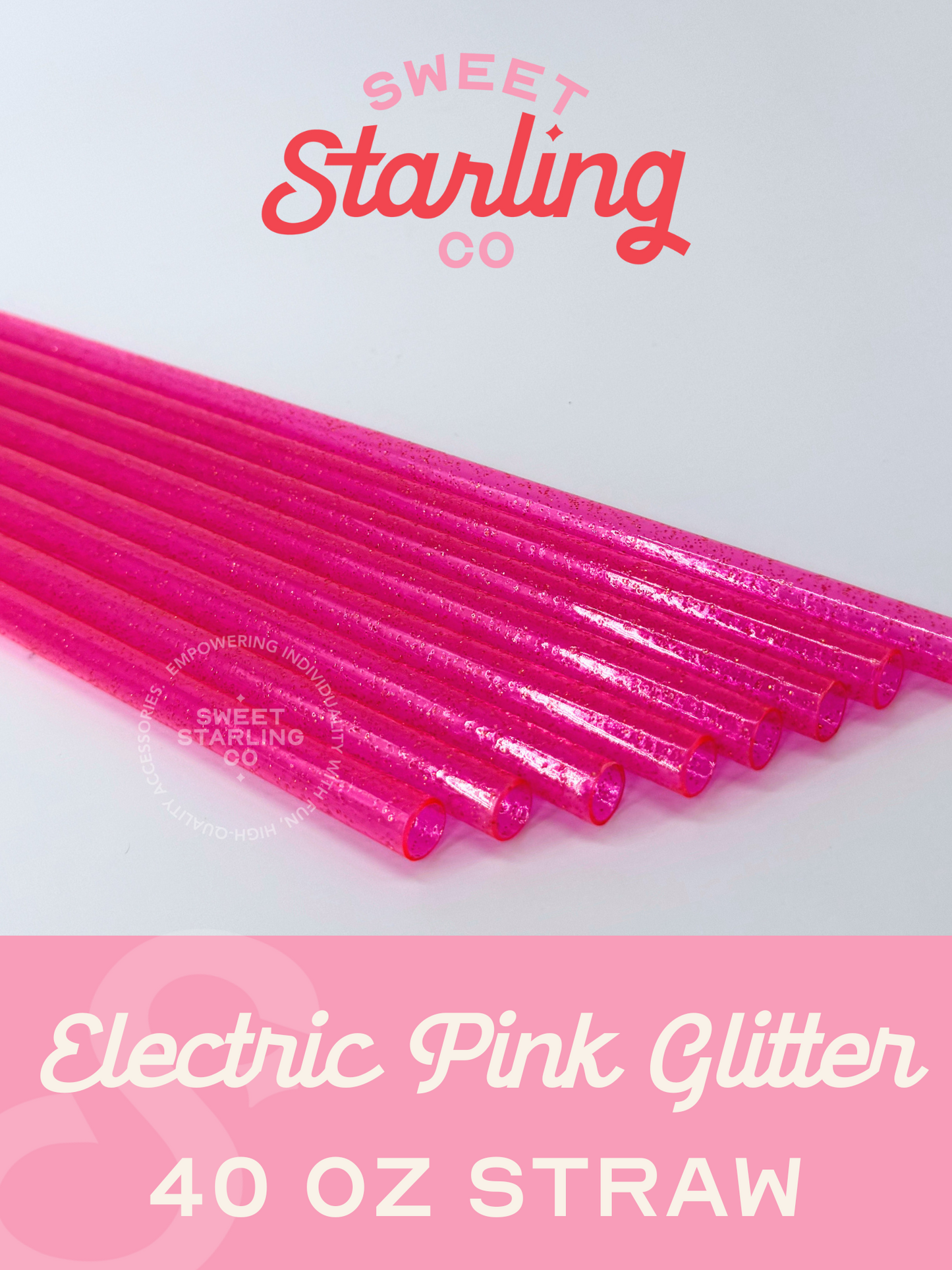 Electric Pink Glitter 40 oz Reusable Straws- Wide Fit