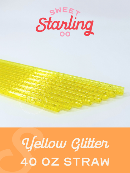 Yellow Glitter 40 oz Reusable Straws-Wide Fit