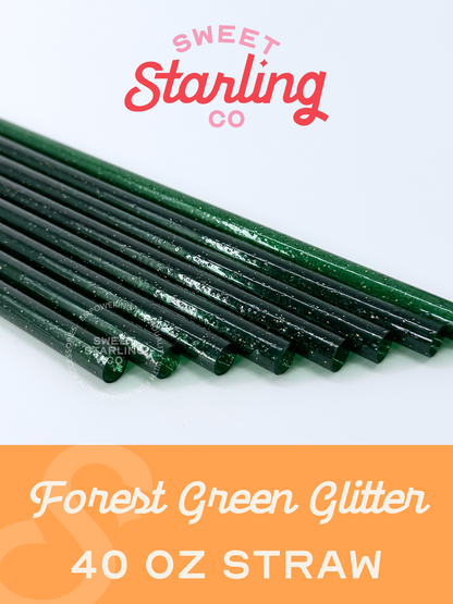 Forest Green Glitter 40 oz Reusable Straws-Wide Fit