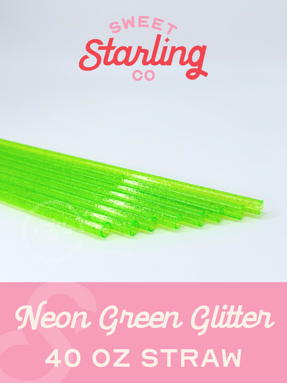 Neon Green Glitter 40 oz Reusable Straws-Wide Fit