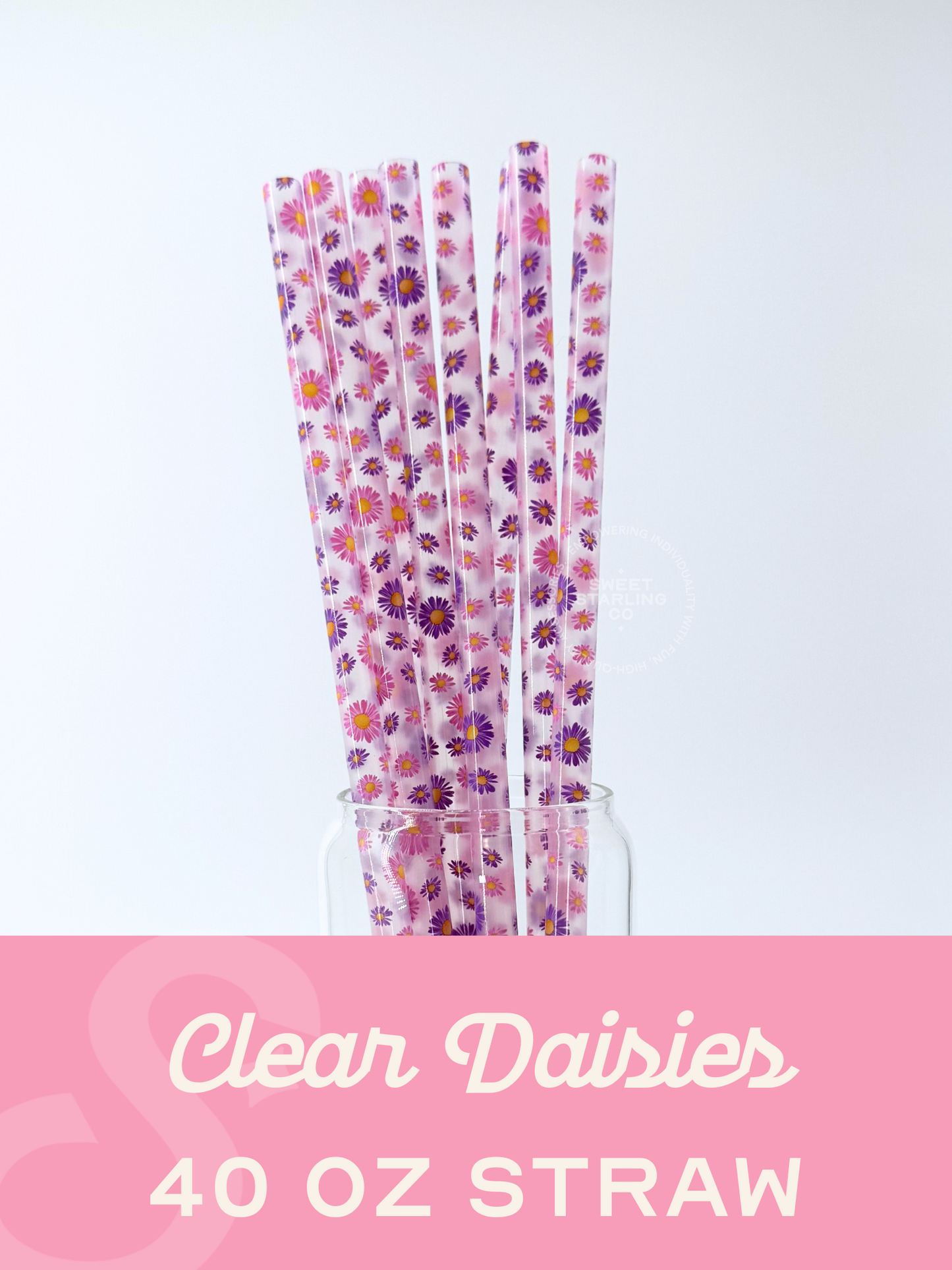 Clear Daisies 40 oz Reusable Straws- Wide Fit