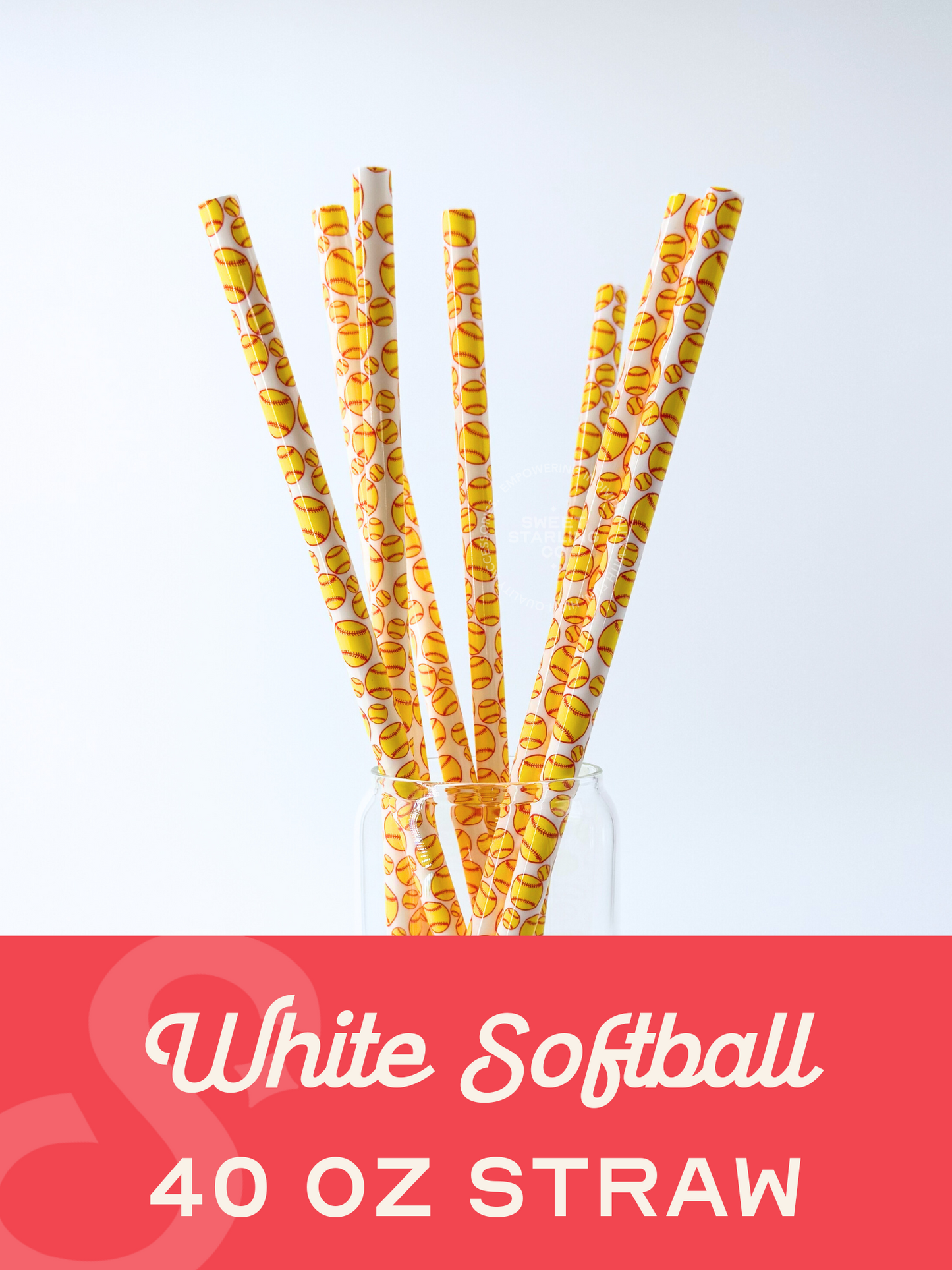 White Softball 40 oz Reusable Straws-Wide Fit