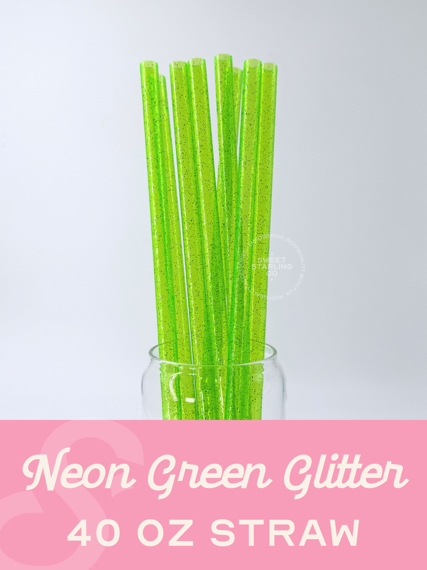 Neon Green Glitter 40 oz Reusable Straws-Wide Fit