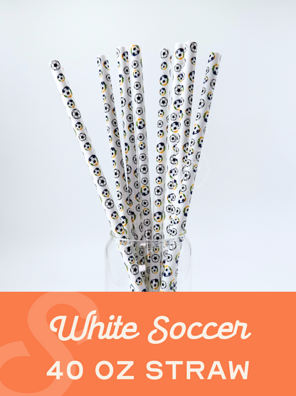 White Soccer 40 oz Reusable Straws-Wide Fit