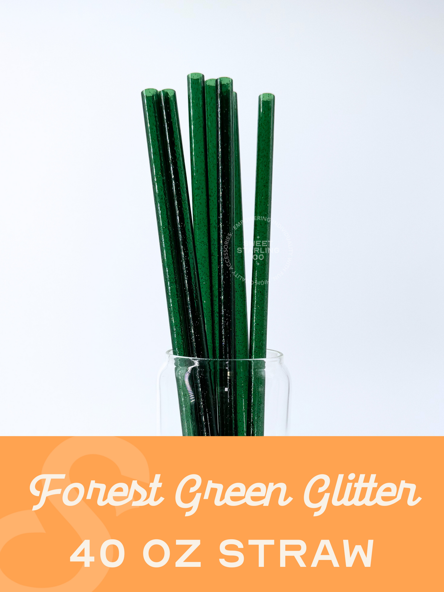 Forest Green Glitter 40 oz Reusable Straws-Wide Fit