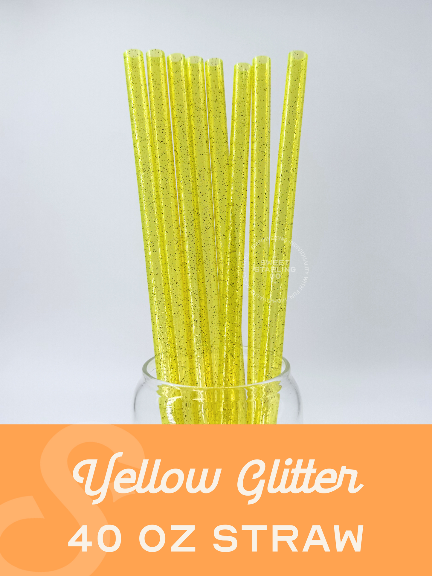 Yellow Glitter 40 oz Reusable Straws-Wide Fit