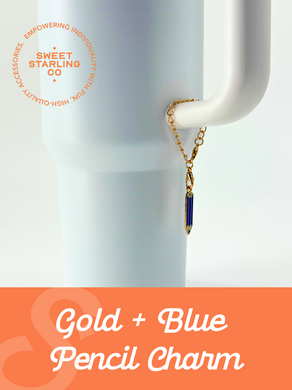 Gold + Blue Pencil Charm