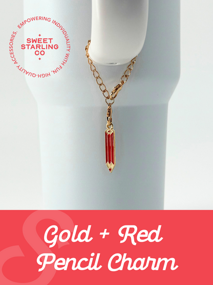 Gold + Red Pencil Charm