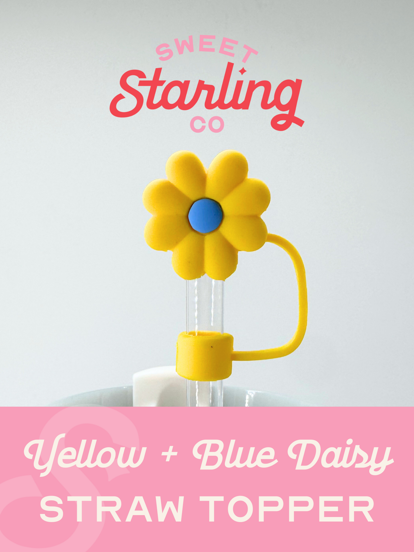 Yellow + Blue Daisy Straw Toppers